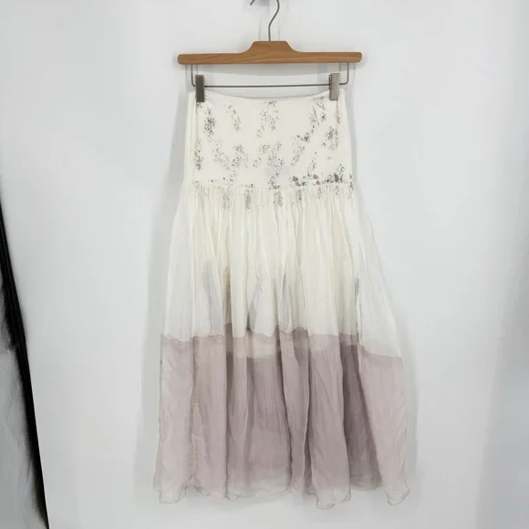 Lola Made In Italy Silk Blend Water Color Lightweight Maxi Skirt sz M pink white - Picture 3 of 9
